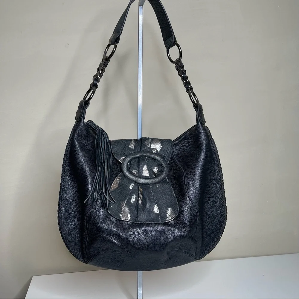 CHI Designed by Falchi Snakeskin & Pebble Leather Shoulder Bag